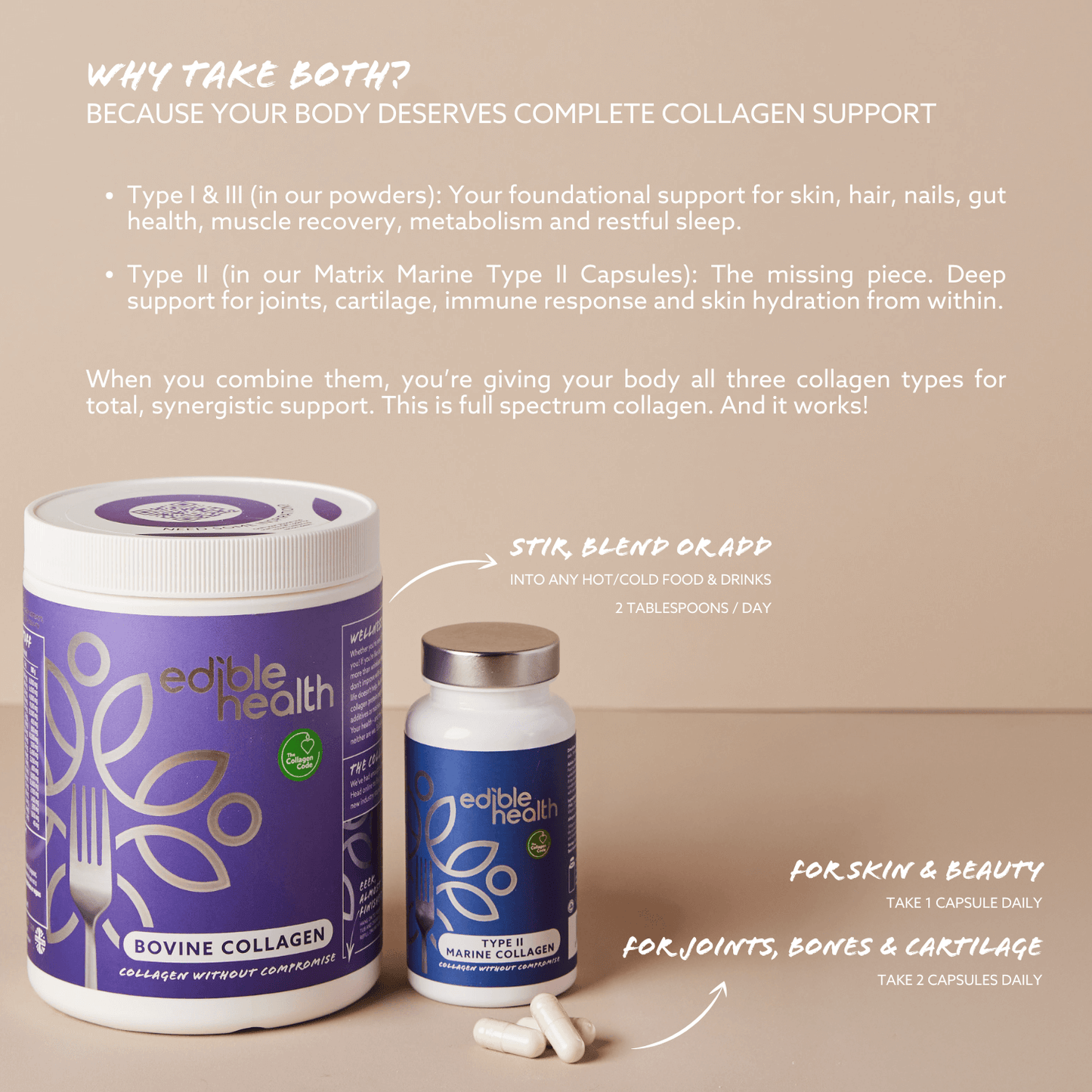 The Power & Mobility Bundle (Bovine Collagen Powder Type I & III + Marine Type II Collagen Capsules)