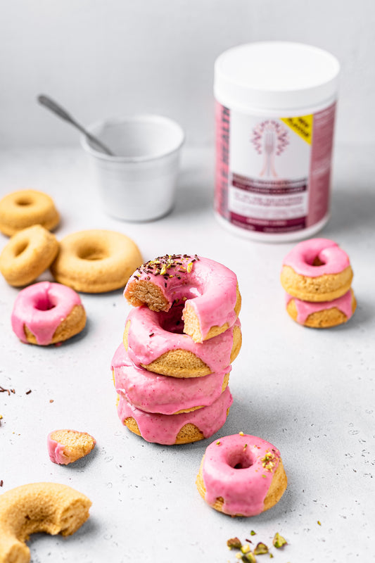 <h1>Vanilla Baked Donuts with Raspberry Lemon Collagen Glaze Recipe</h1>-Edible Health