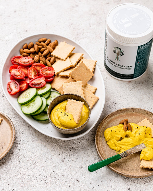 Turmeric Hummus with Almond Collagen Crackers Recipe