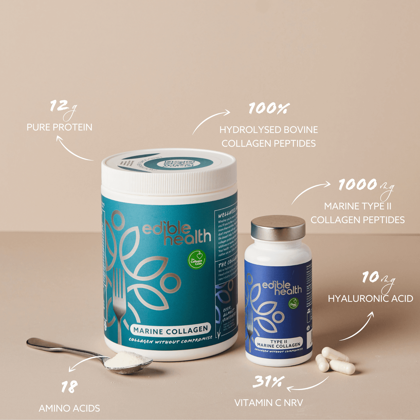 The Power & Mobility Bundle (Marine Collagen Powder Type I & III + Marine Type II Collagen Capsules)