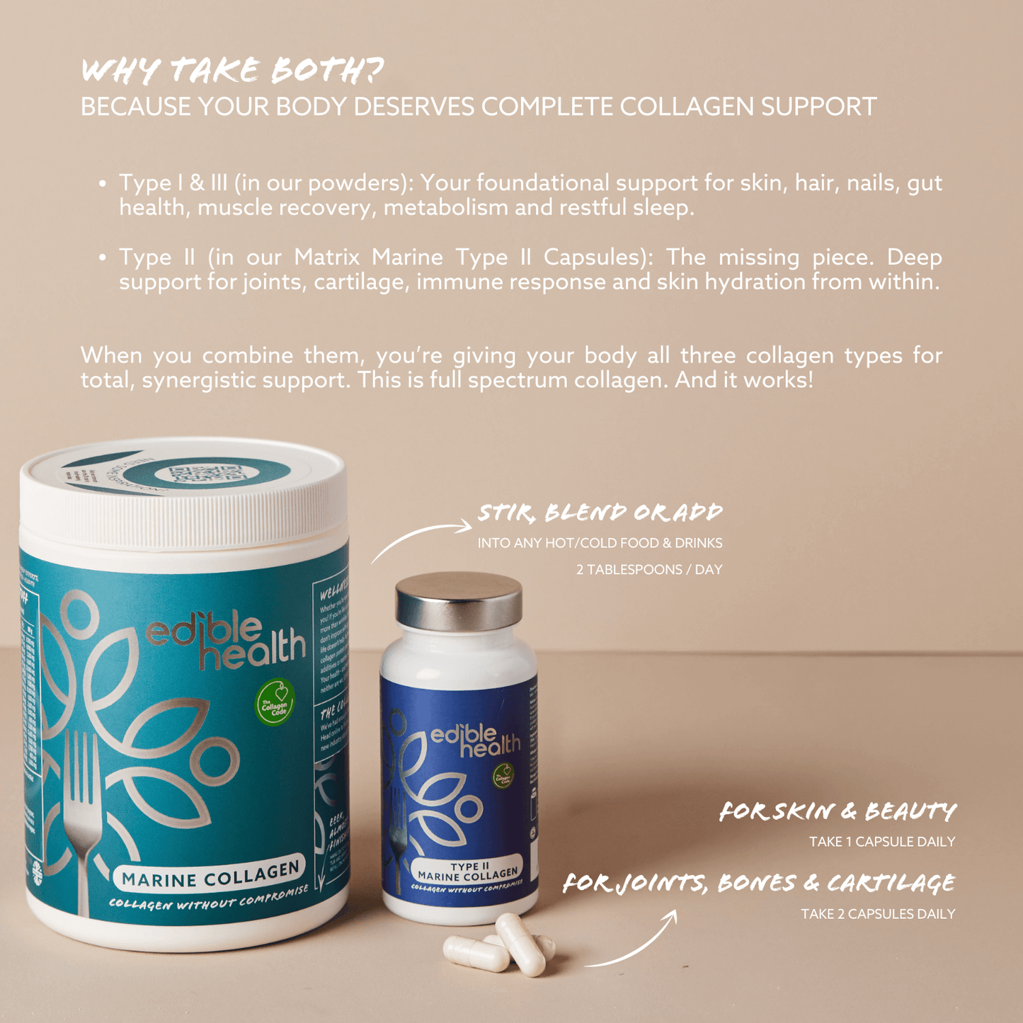 The Power & Mobility Bundle (Marine Collagen Powder Type I & III + Marine Type II Collagen Capsules)